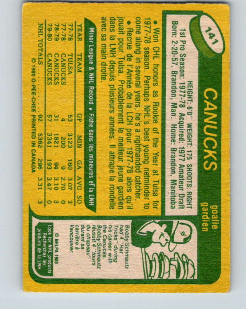 1980-81 O-Pee-Chee #141 Glen Hanlon NHL Vancouver Canucks 7898 Image 2