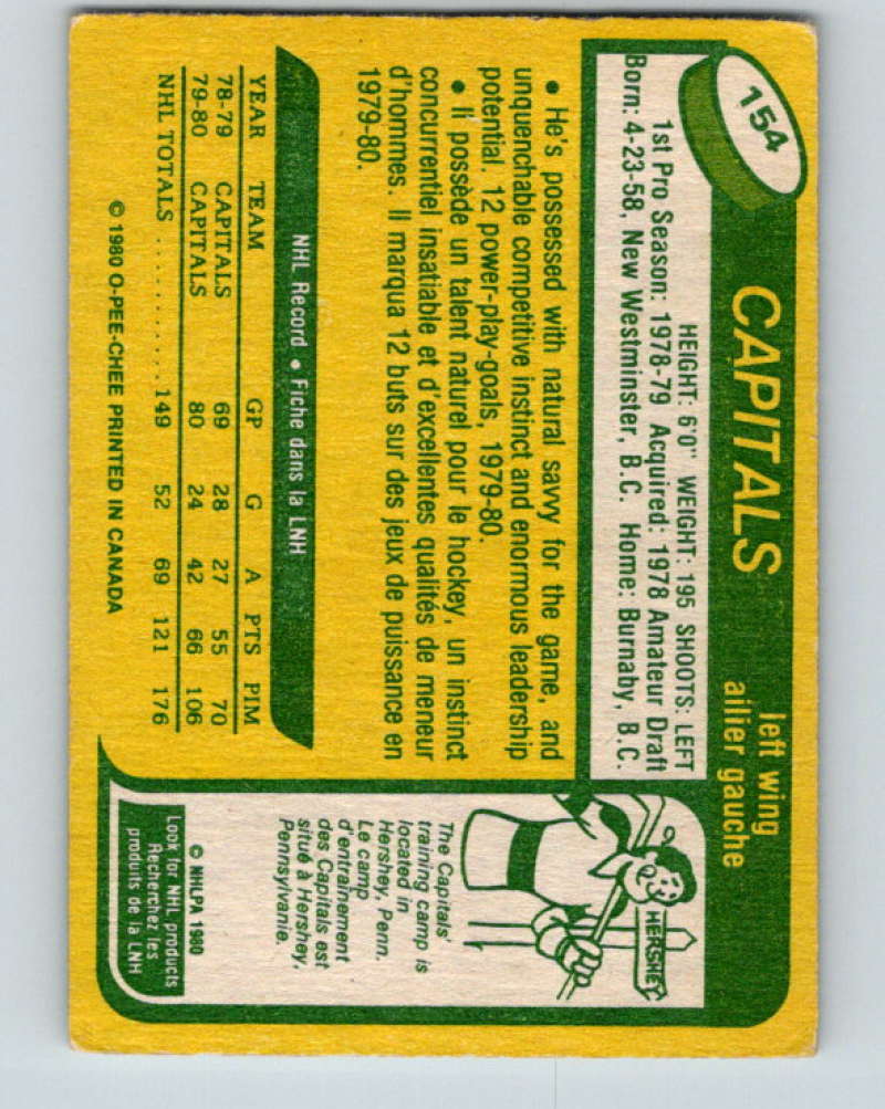 1980-81 O-Pee-Chee #154 Ryan Walter NHL Washington Capitals 7911 Image 2
