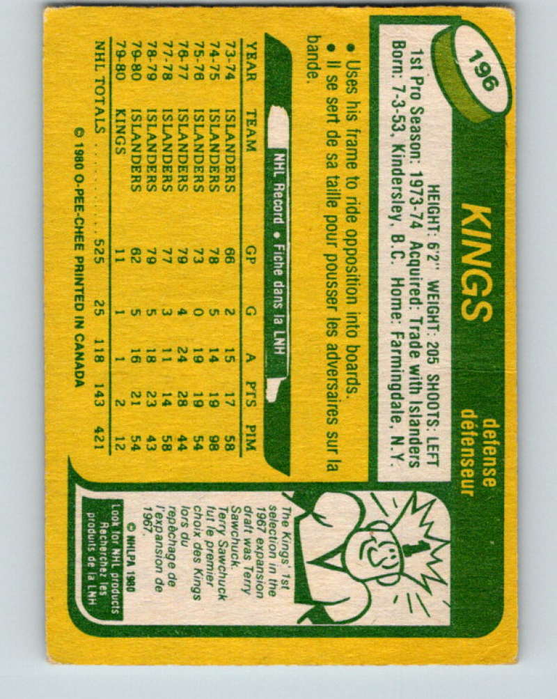 1980-81 O-Pee-Chee #196 Dave Lewis NHL Los Angeles Kings 7953 Image 2