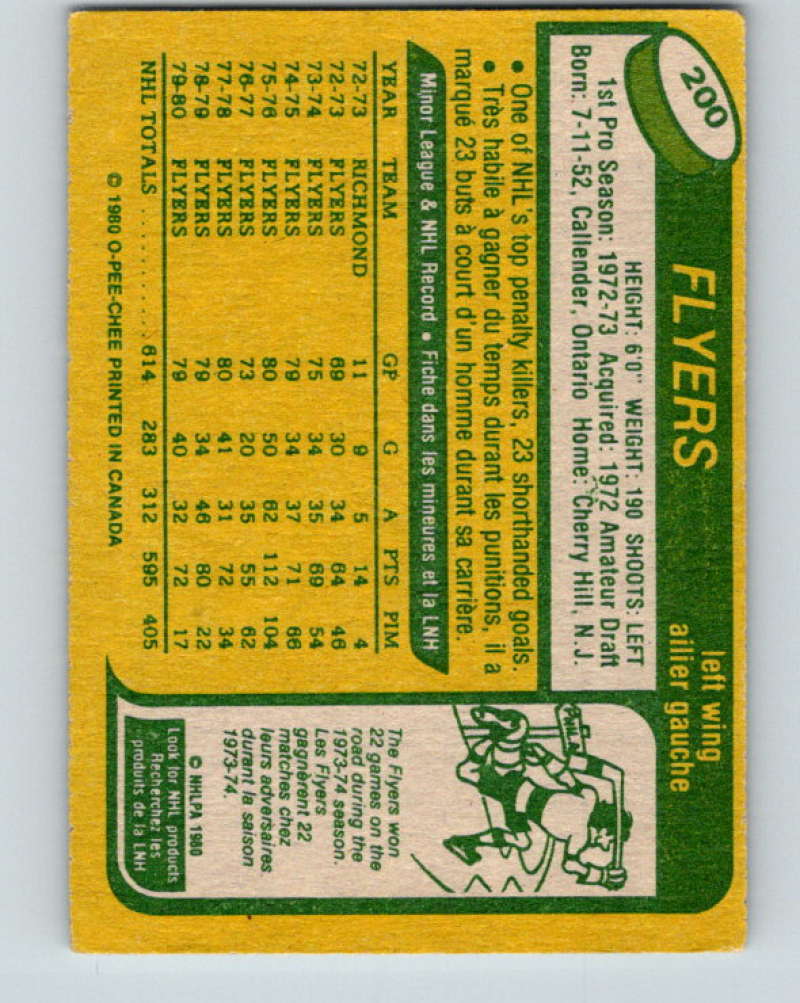 1980-81 O-Pee-Chee #200 Bill Barber NHL Philadelphia Flyers 7957 Image 2