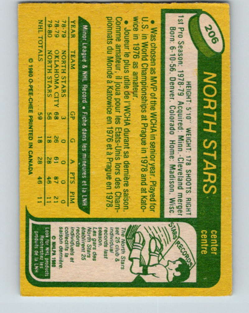 1980-81 O-Pee-Chee #206 Mike Eaves NHL RC Rookie North Stars 7963 Image 2