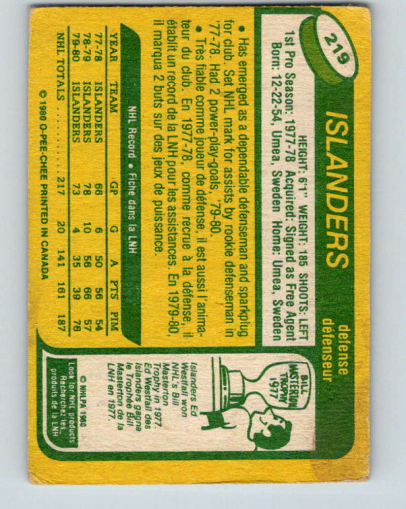 1980-81 O-Pee-Chee #219 Stefan Persson NHL New York Islanders 7976 Image 2