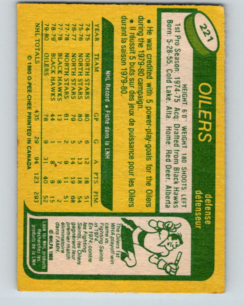 1980-81 O-Pee-Chee #221 Doug Hicks NHL Edmonton Oilers  7978 Image 2