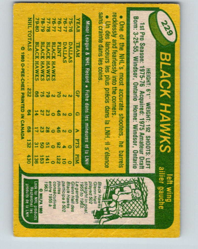 1980-81 O-Pee-Chee #229 Ted Bulley NHL Chicago Blackhawks 7986 Image 2
