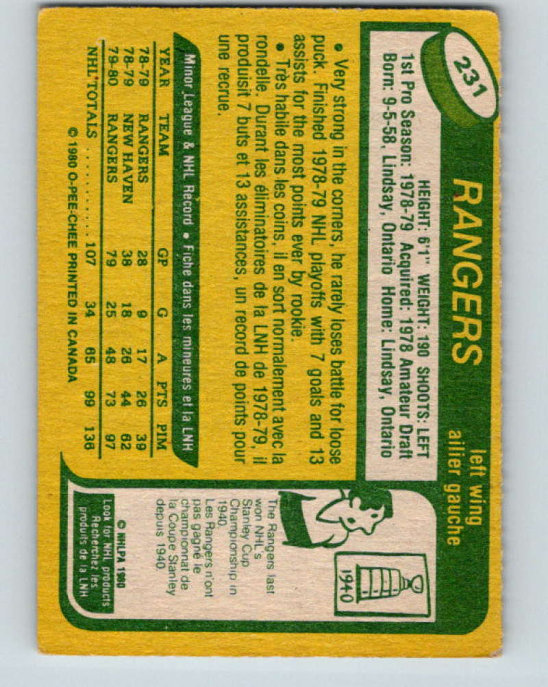 1980-81 O-Pee-Chee #231 Don Maloney NHL New York Rangers 7988 Image 2