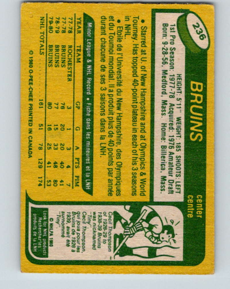 1980-81 O-Pee-Chee #236 Bob Miller NHL Boston Bruins 7993 Image 2