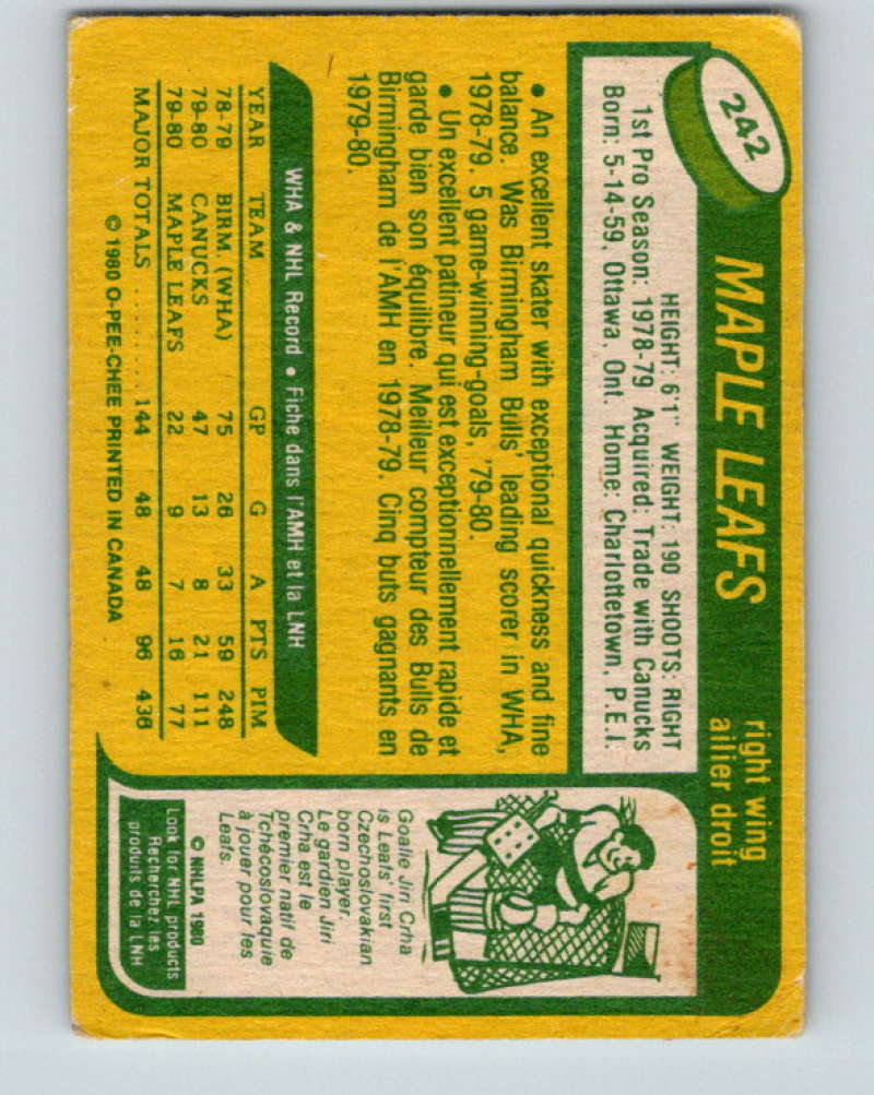 1980-81 O-Pee-Chee #242 Rick Vaive NHL RC Rookie Leafs 7999 Image 2