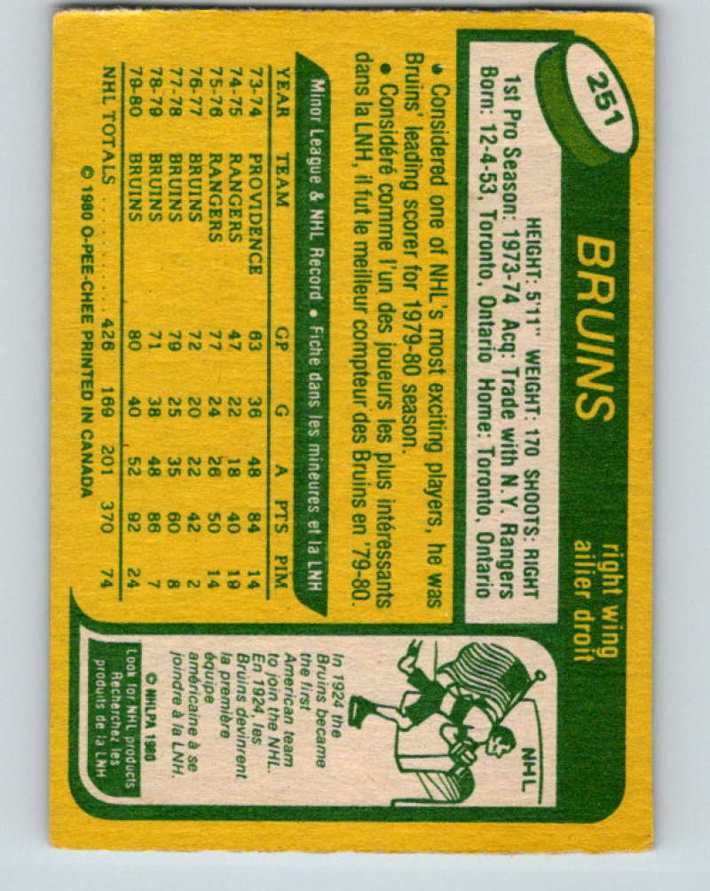 1980-81 O-Pee-Chee #251 Rick Middleton NHL Boston Bruins 8008 Image 2