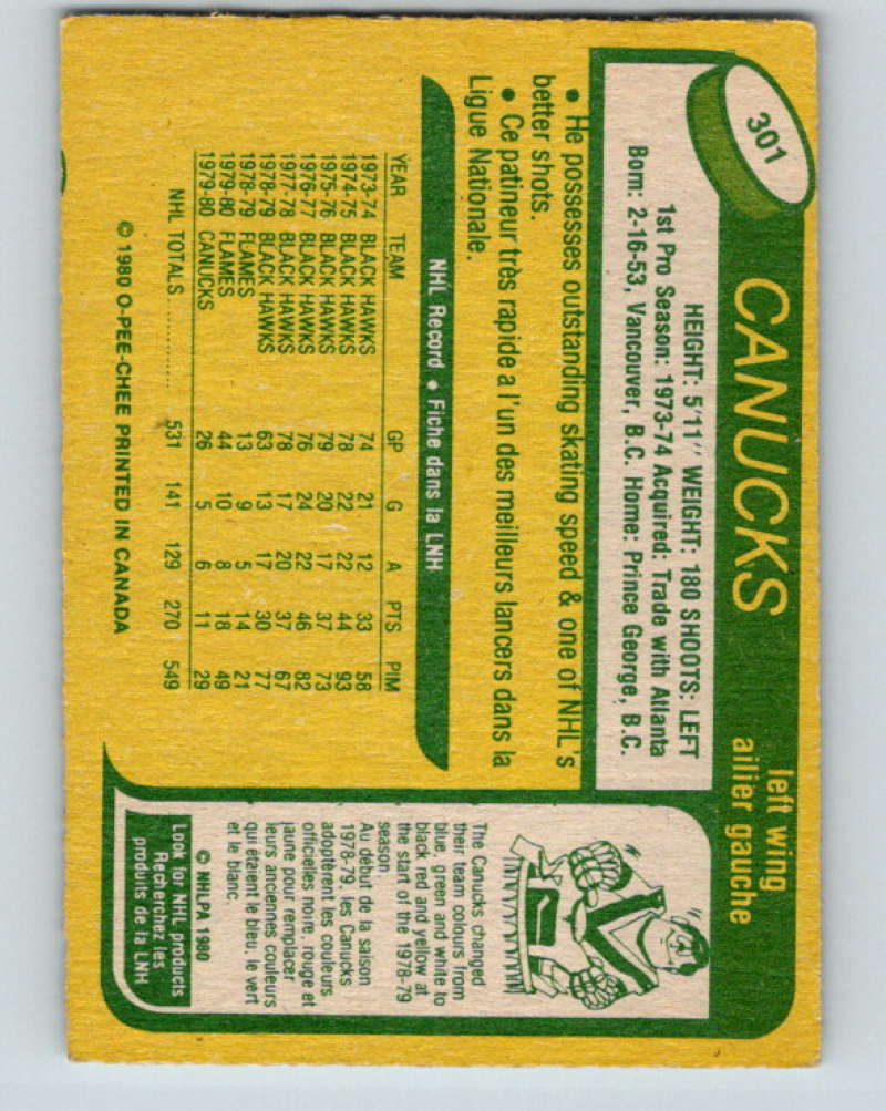 1980-81 O-Pee-Chee #301 Darcy Rota NHL Vancouver Canucks 8058 Image 2