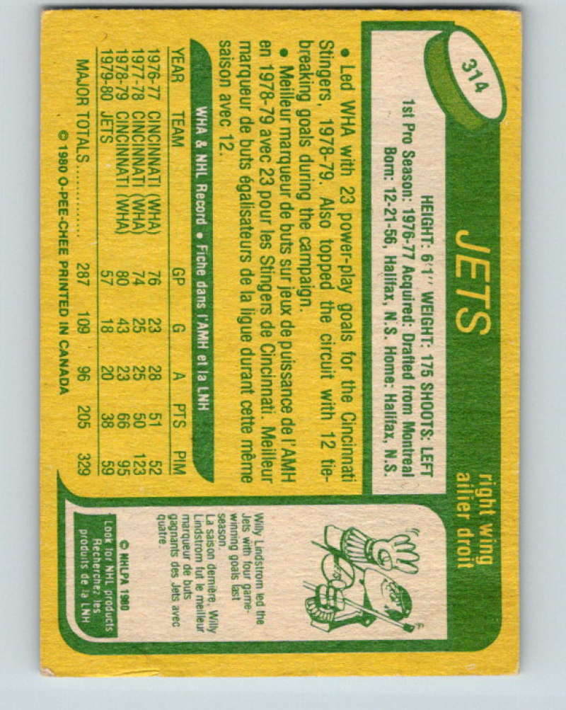 1980-81 O-Pee-Chee #314 Peter Marsh NHL Winnipeg Jets 8071 Image 2