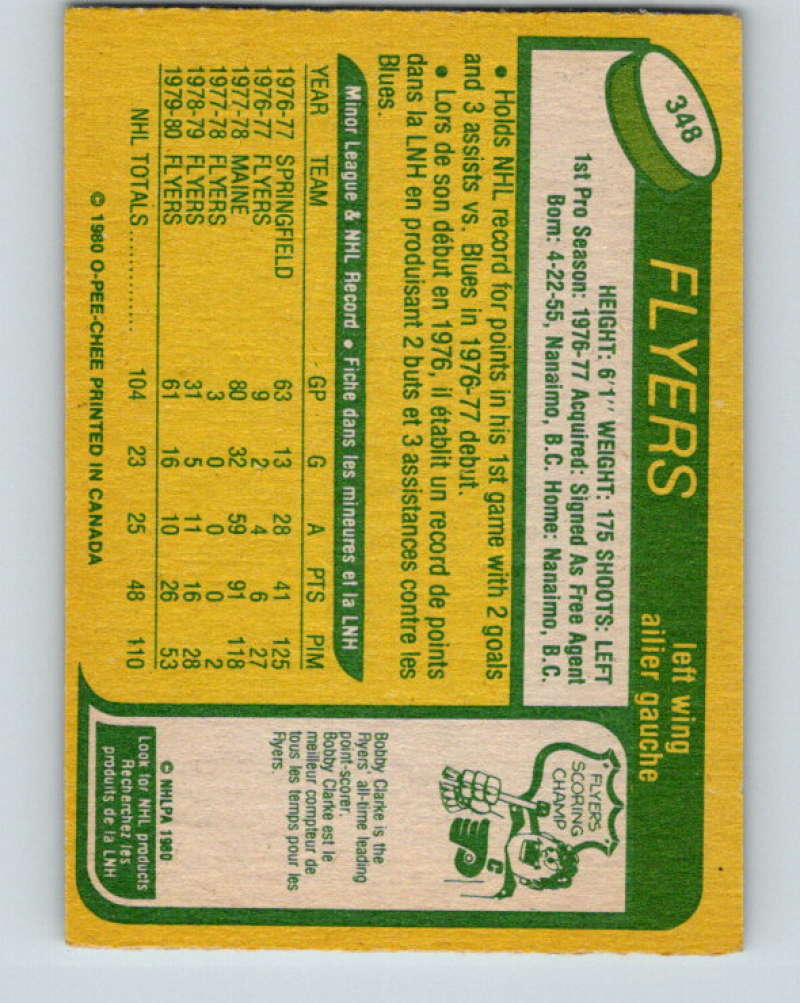 1980-81 O-Pee-Chee #348 Al Hill NHL Philadelphia Flyers 8105 Image 2