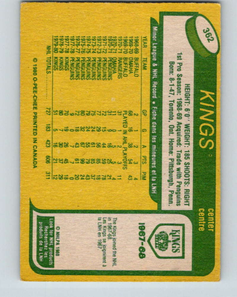 1980-81 O-Pee-Chee #362 Syl Apps Jr. NHL Los Angeles Kings 8119 Image 2