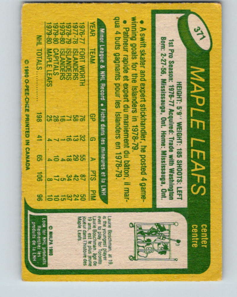 1980-81 O-Pee-Chee #371 Mike Kaszycki NHL Toronto Maple Leafs 8128