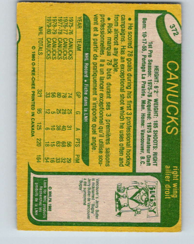 1980-81 O-Pee-Chee #372 Rick Blight NHL Vancouver Canucks 8129 Image 2