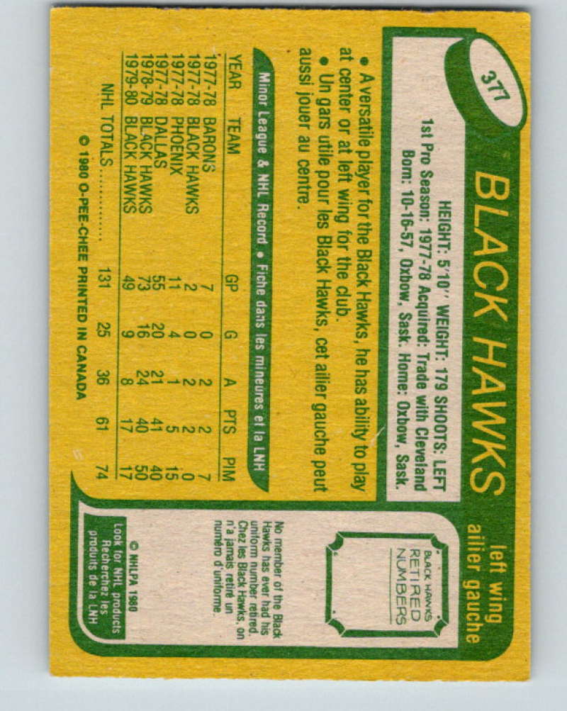 1980-81 O-Pee-Chee #377 Reg Kerr NHL Chicago Blackhawks 8134 Image 2