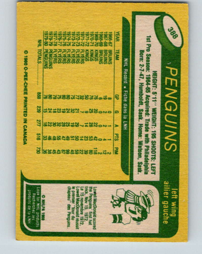1980-81 O-Pee-Chee #388 Ross Lonsberry NHL Pittsburgh Penguins 8145 Image 2
