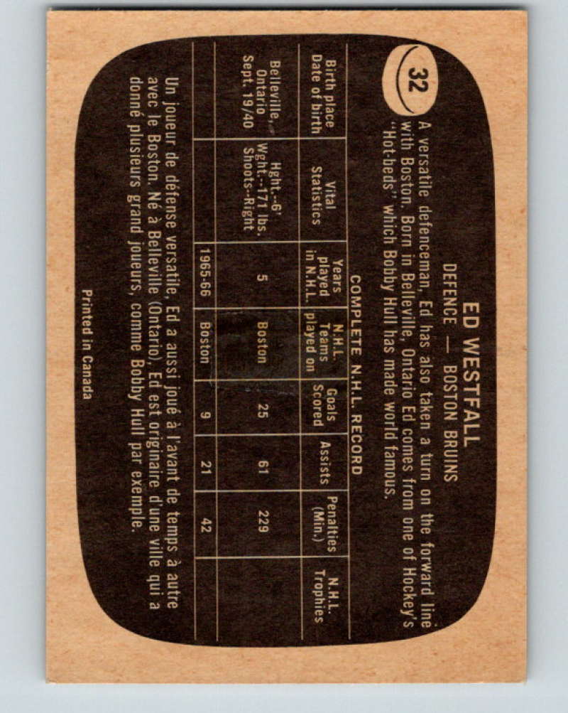 1966-67 Topps #32 Ed Westfall NHL Boston Bruins 8164