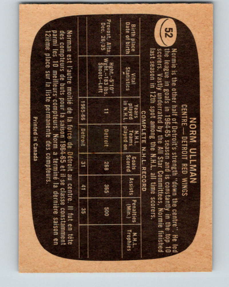1966-67 Topps #52 Norm Ullman NHL Detroit Red Wings 8173