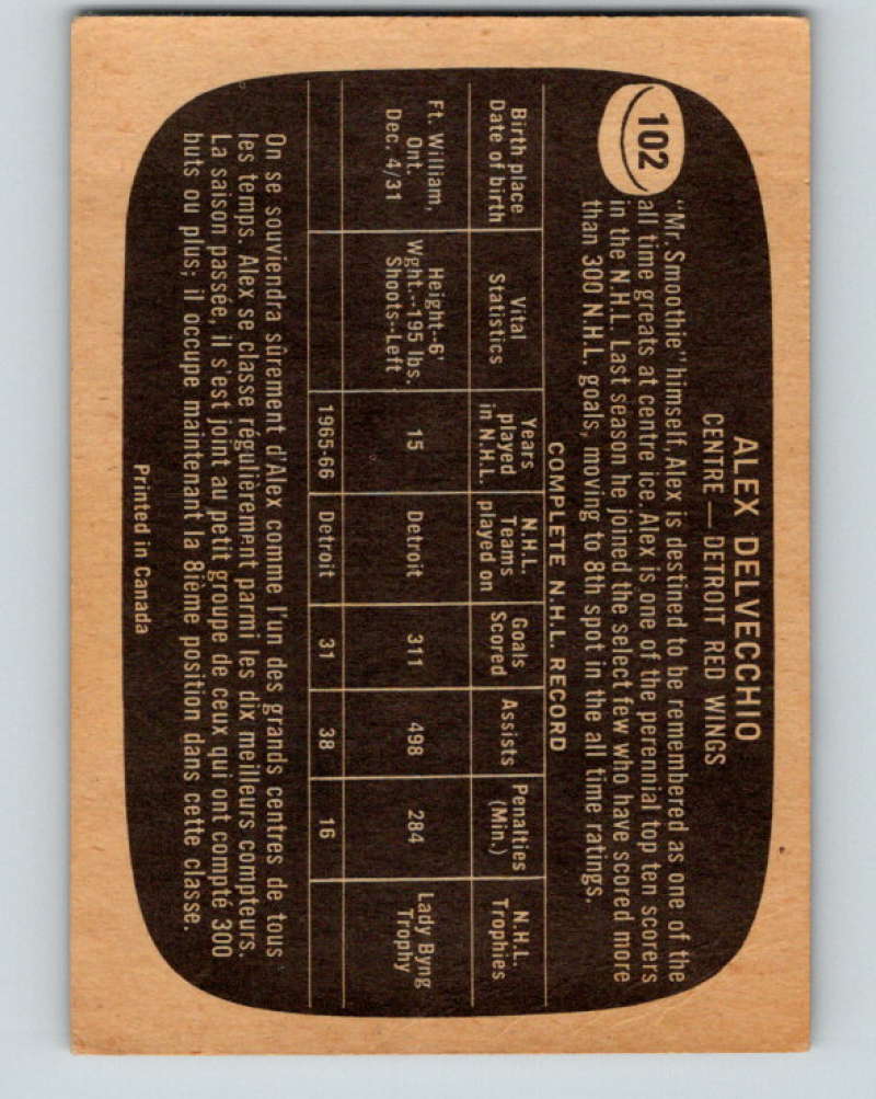 1966-67 Topps #102 Alex Delvecchio NHL Detroit Red Wings 8197