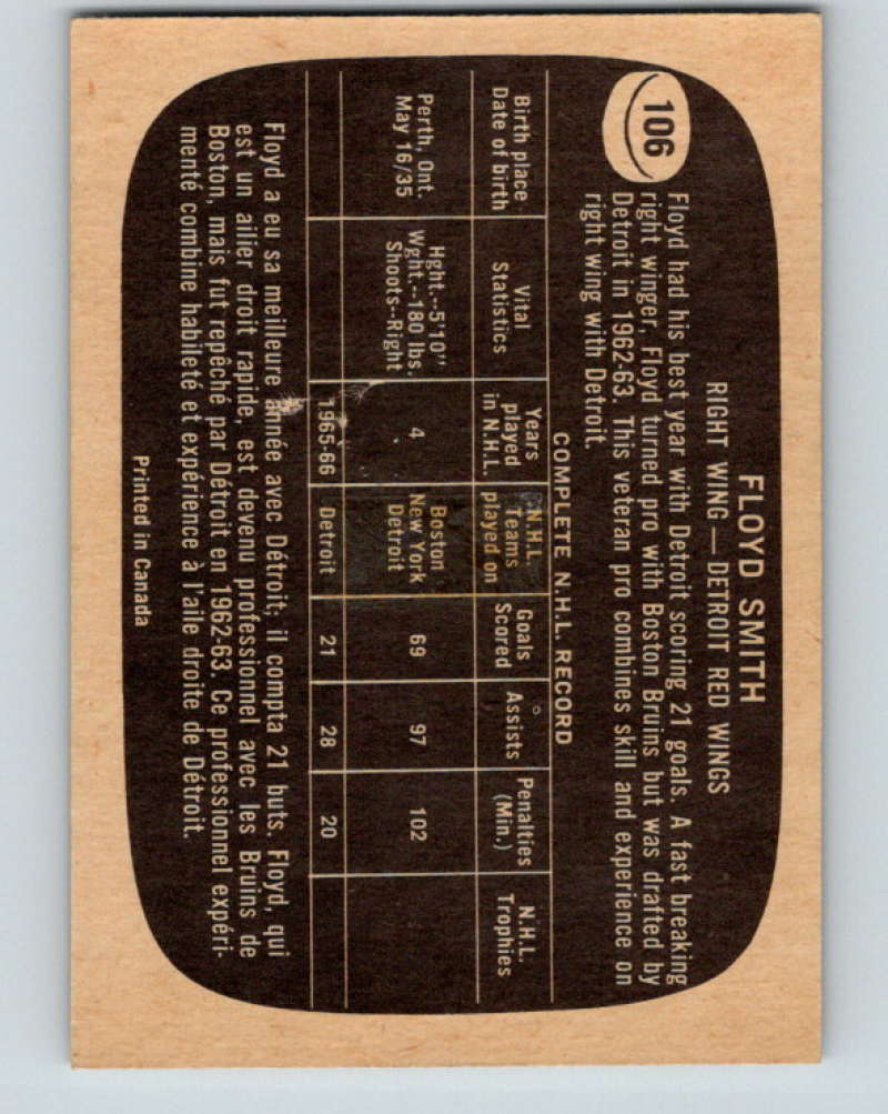 1966-67 Topps #106 Floyd Smith NHL Detroit Red Wings 8200