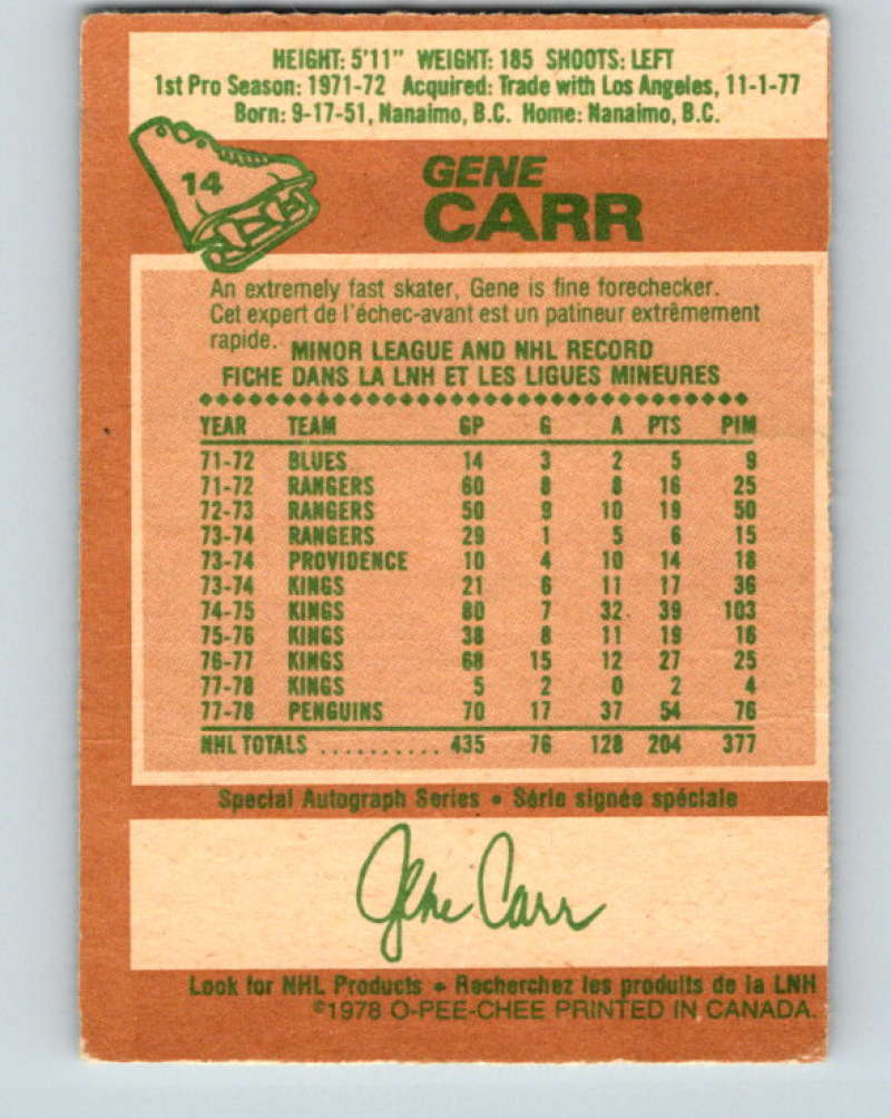 1978-79 O-Pee-Chee #14 Gene Carr Atlanta Flames 8313 Image 2