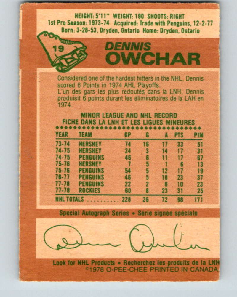 1978-79 O-Pee-Chee #19 Dennis Owchar Colorado Rockies 8318 Image 2