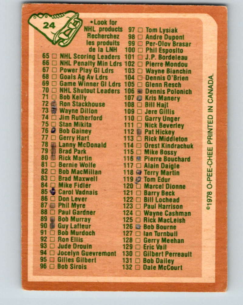 1978-79 O-Pee-Chee #24 Checklist 8323 Image 2