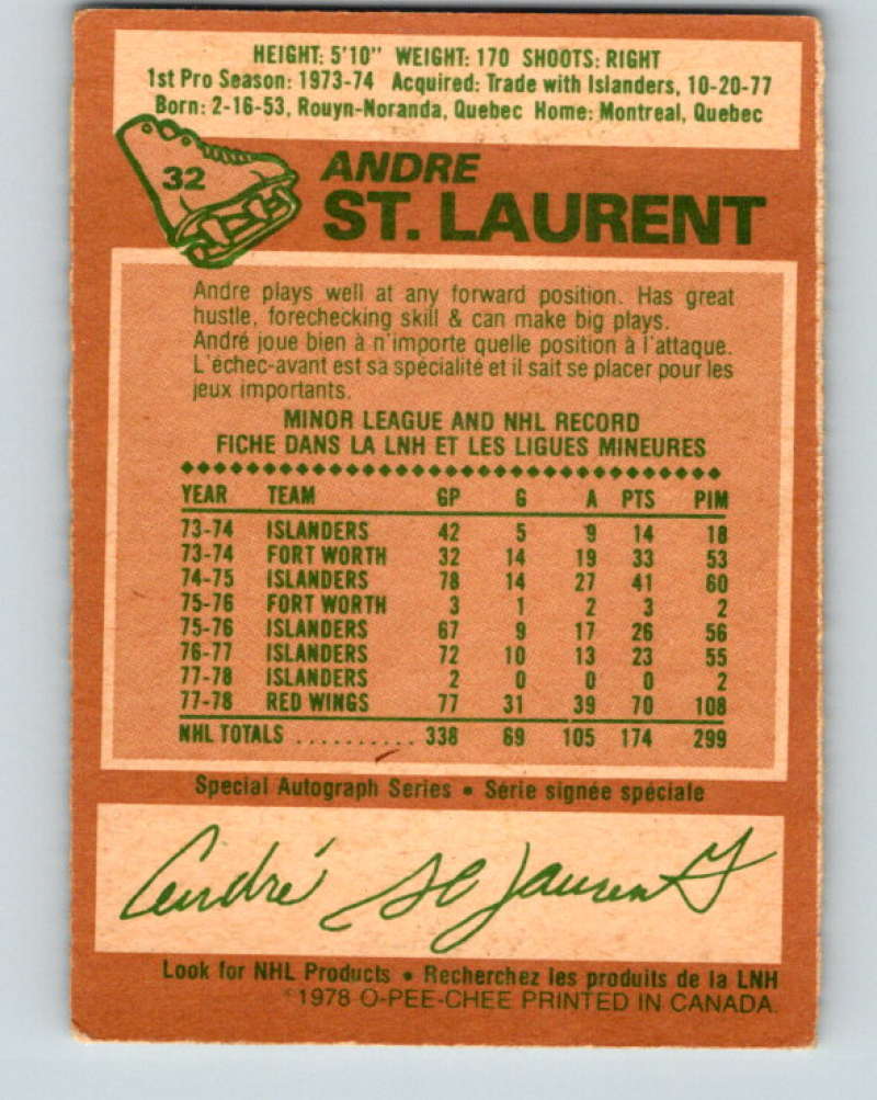 1978-79 O-Pee-Chee #32 Andre St. Laurent Detroit Red Wings 8331