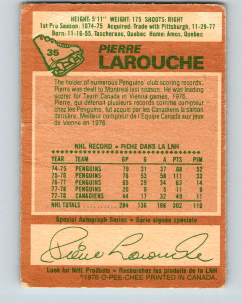 1978-79 O-Pee-Chee #35 Pierre Larouche Montreal Canadiens 8334 Image 2