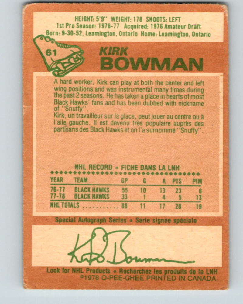 1978-79 O-Pee-Chee #61 Kirk Bowman Chicago Blackhawks 8360 Image 2