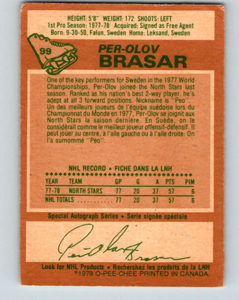 1978-79 O-Pee-Chee #99 Per-Olov Brasar RC Rookie Minnesota North Stars 8398 Image 2
