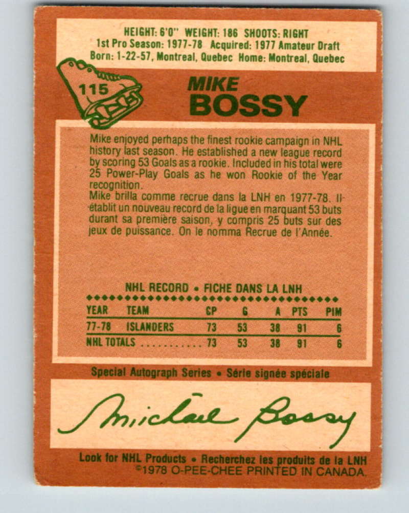 1978-79 O-Pee-Chee #115 Mike Bossy RC Rookie New York Islanders 8414