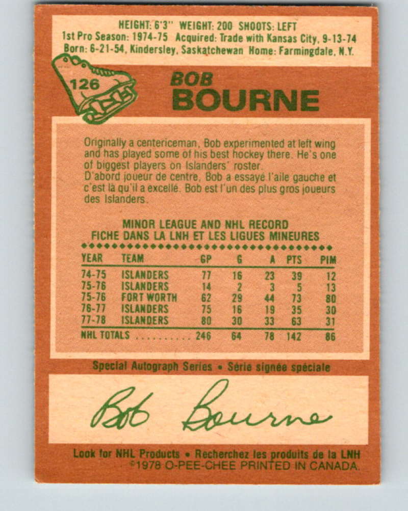 1978-79 O-Pee-Chee #126 Bob Bourne New York Islanders 8425 Image 2