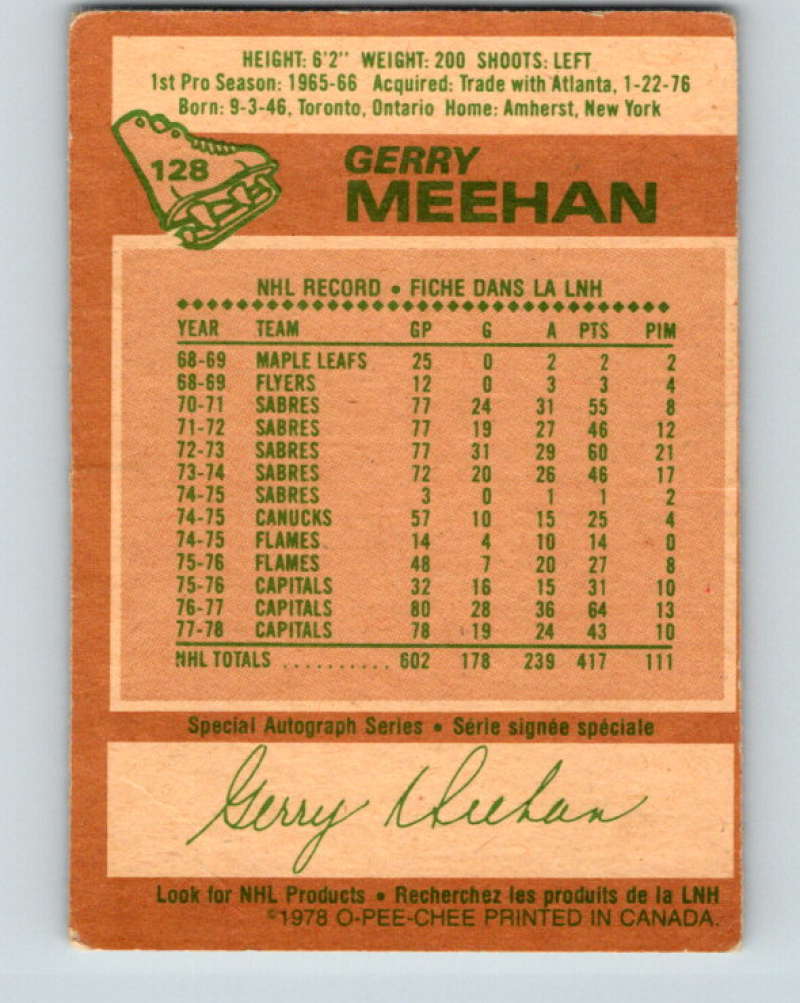 1978-79 O-Pee-Chee #128 Gerry Meehan Washington Capitals 8427 Image 2