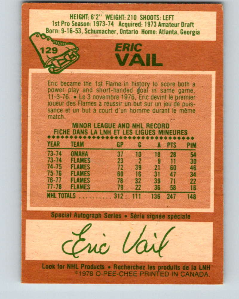 1978-79 O-Pee-Chee #129 Eric Vail  Atlanta Flames  8428 Image 2
