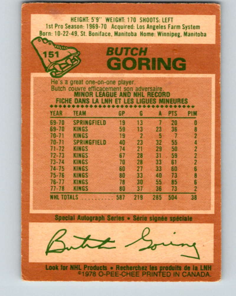 1978-79 O-Pee-Chee #151 Butch Goring  Los Angeles Kings  8450 Image 2