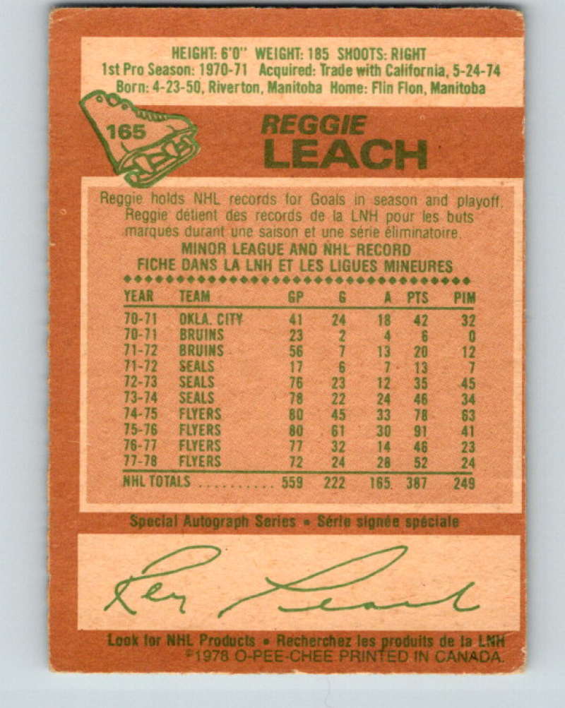 1978-79 O-Pee-Chee #165 Reggie Leach Philadelphia Flyers 8464 Image 2