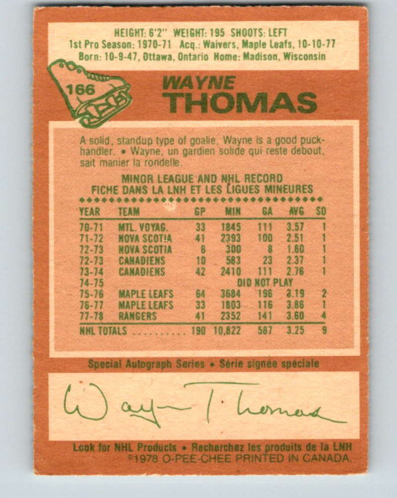 1978-79 O-Pee-Chee #166 Wayne Thomas  New York Rangers  8465