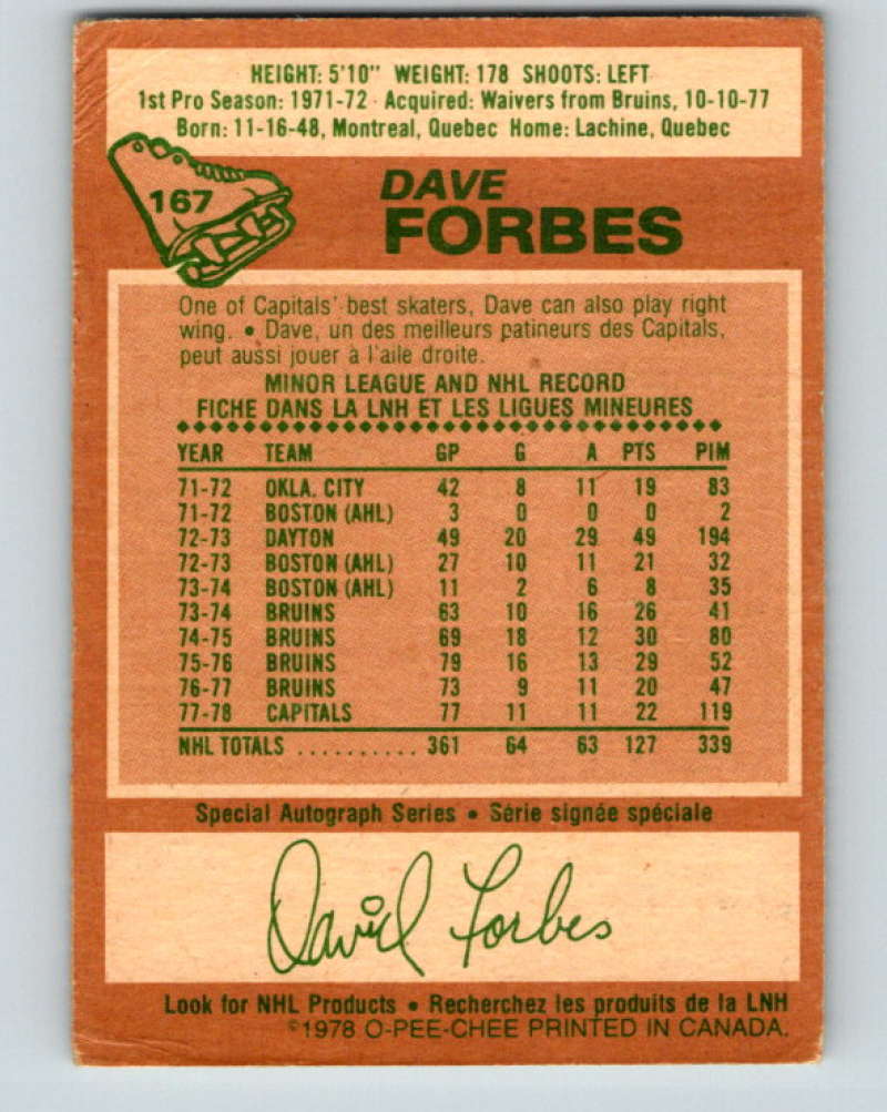 1978-79 O-Pee-Chee #167 Dave Forbes Washington Capitals 8466 Image 2