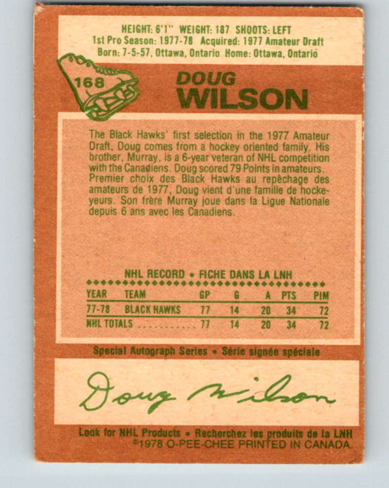 1978-79 O-Pee-Chee #168 Doug Wilson RC Rookie Chicago Blackhawks 8467 Image 2
