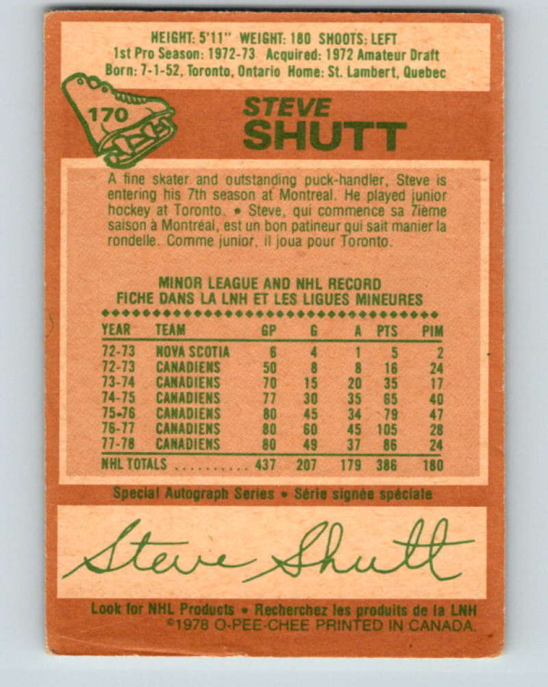 1978-79 O-Pee-Chee #170 Steve Shutt AS Montreal Canadiens 8469