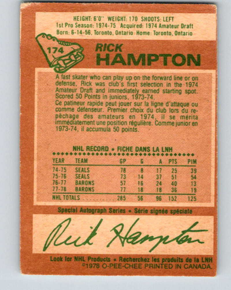 1978-79 O-Pee-Chee #174 Rick Hampton Los Angeles Kings 8473 Image 2