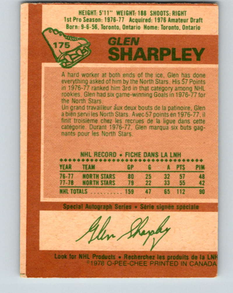 1978-79 O-Pee-Chee #175 Glen Sharpley Minnesota North Stars 8474 Image 2