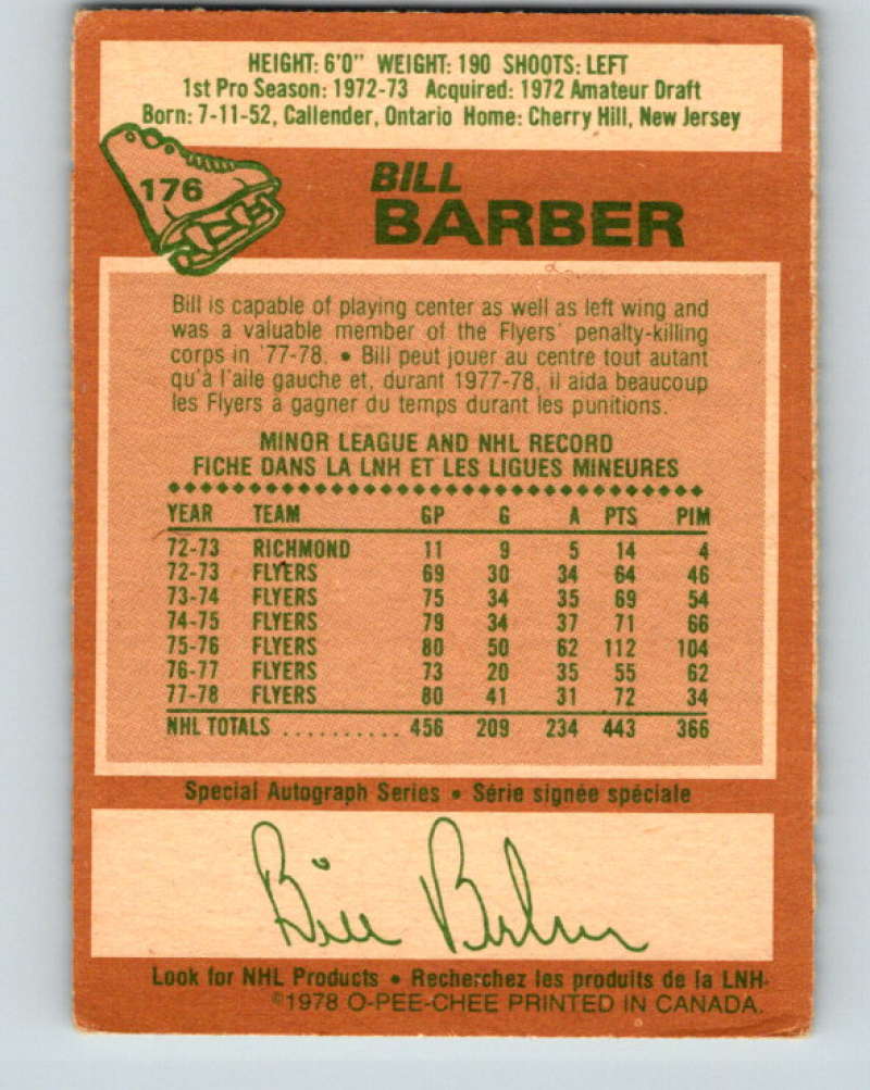1978-79 O-Pee-Chee #176 Bill Barber  Philadelphia Flyers  8475 Image 2