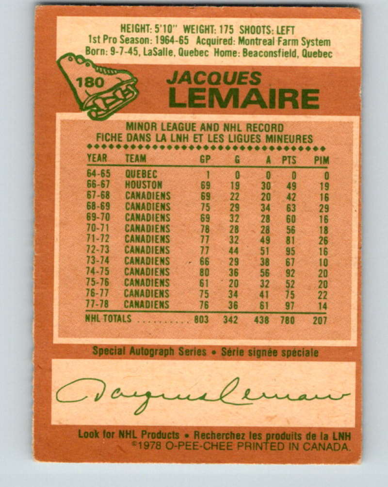 1978-79 O-Pee-Chee #180 Jacques Lemaire Montreal Canadiens 8479
