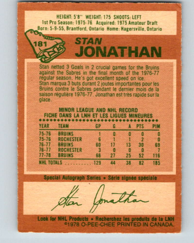 1978-79 O-Pee-Chee #181 Stan Jonathan  Boston Bruins  8480