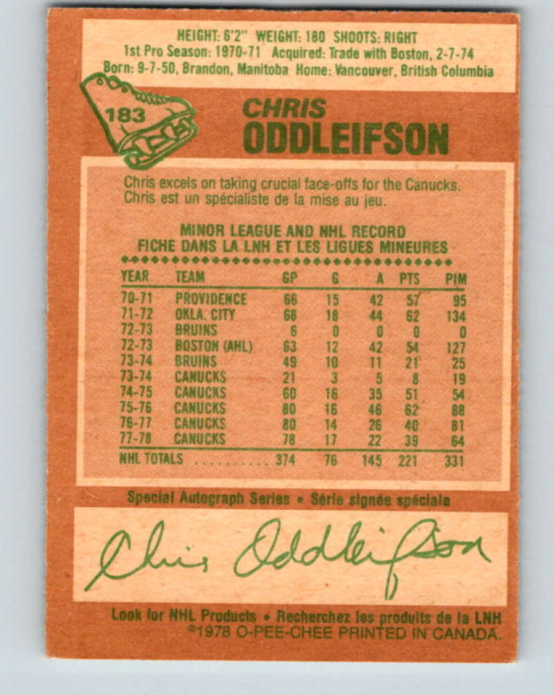 1978-79 O-Pee-Chee #183 Chris Oddleifson Vancouver Canucks 8482
