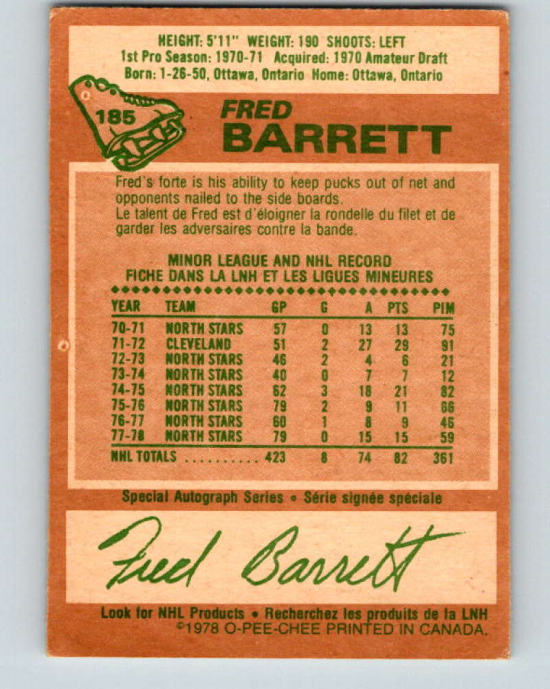 1978-79 O-Pee-Chee #185 Fred Barrett  Minnesota North Stars  8484 Image 2