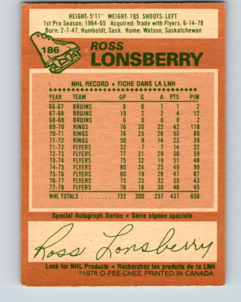 1978-79 O-Pee-Chee #186 Ross Lonsberry Pittsburgh Penguins 8485
