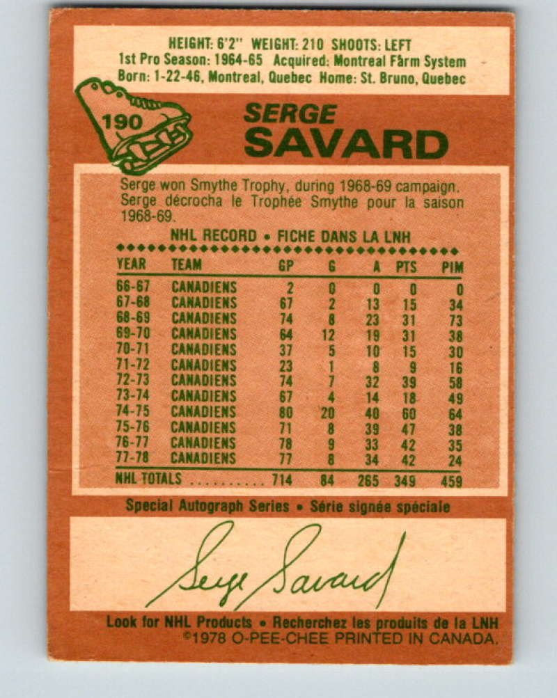 1978-79 O-Pee-Chee #190 Serge Savard AS  Montreal Canadiens  8489